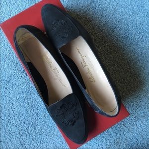 Ferragamo black suede loafers